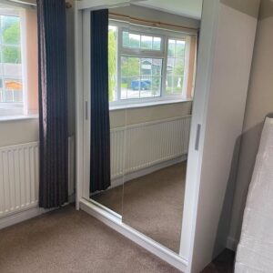 Mirrored Wardrobe with Shelves – 150cm, Grey or White