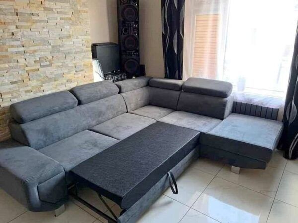 L-Shaped Sofa with Ottoman & Cushions – Brand New - Image 2
