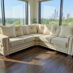 Modern beige fabric corner sofa L-shaped