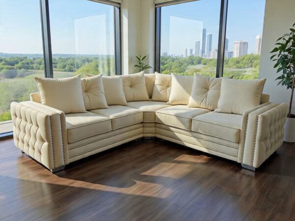 Modern beige fabric corner sofa L-shaped