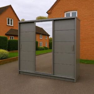 Modern grey wardrobe with three drawers and 3 doors