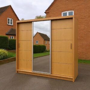 Modern grey oak sliding wardrobe