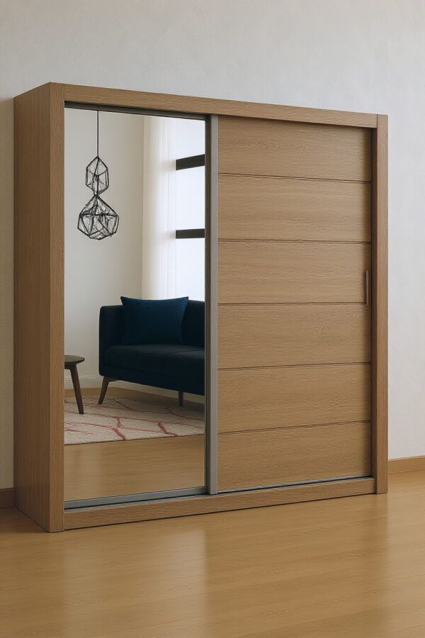 “Oak finish sliding door wardrobe – stylish bedroom furniture UK”