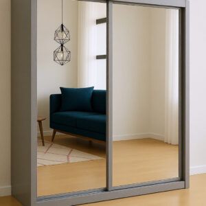 Grey wardrobe with drawers and hanging rail