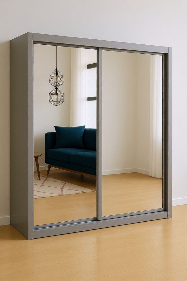 Grey wardrobe with drawers and hanging rail