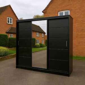 modern black wardrobe with mirror