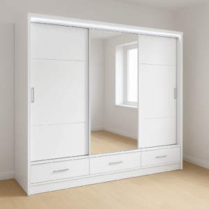 3 door wardrobe with mirrorwith drawers and shelves