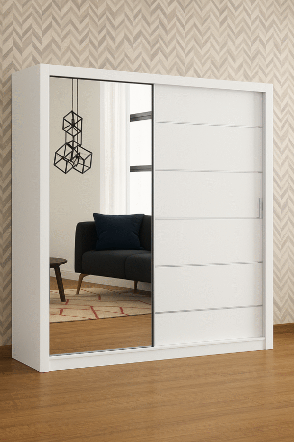 Double wardrobe with two hanging rails and shelves"