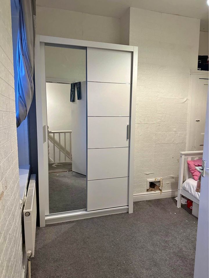 120cm grey sliding mirror wardrobe for small bedrooms with shelves and delivery