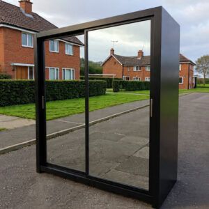 Black mirrored sliding wardrobe for bedroom