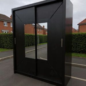 “180cm Black Sliding Wardrobe with Mirrored Doors”