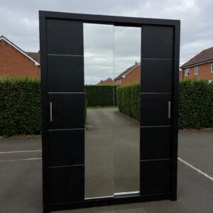 Space Saving Sliding Wardrobe Black 150cm