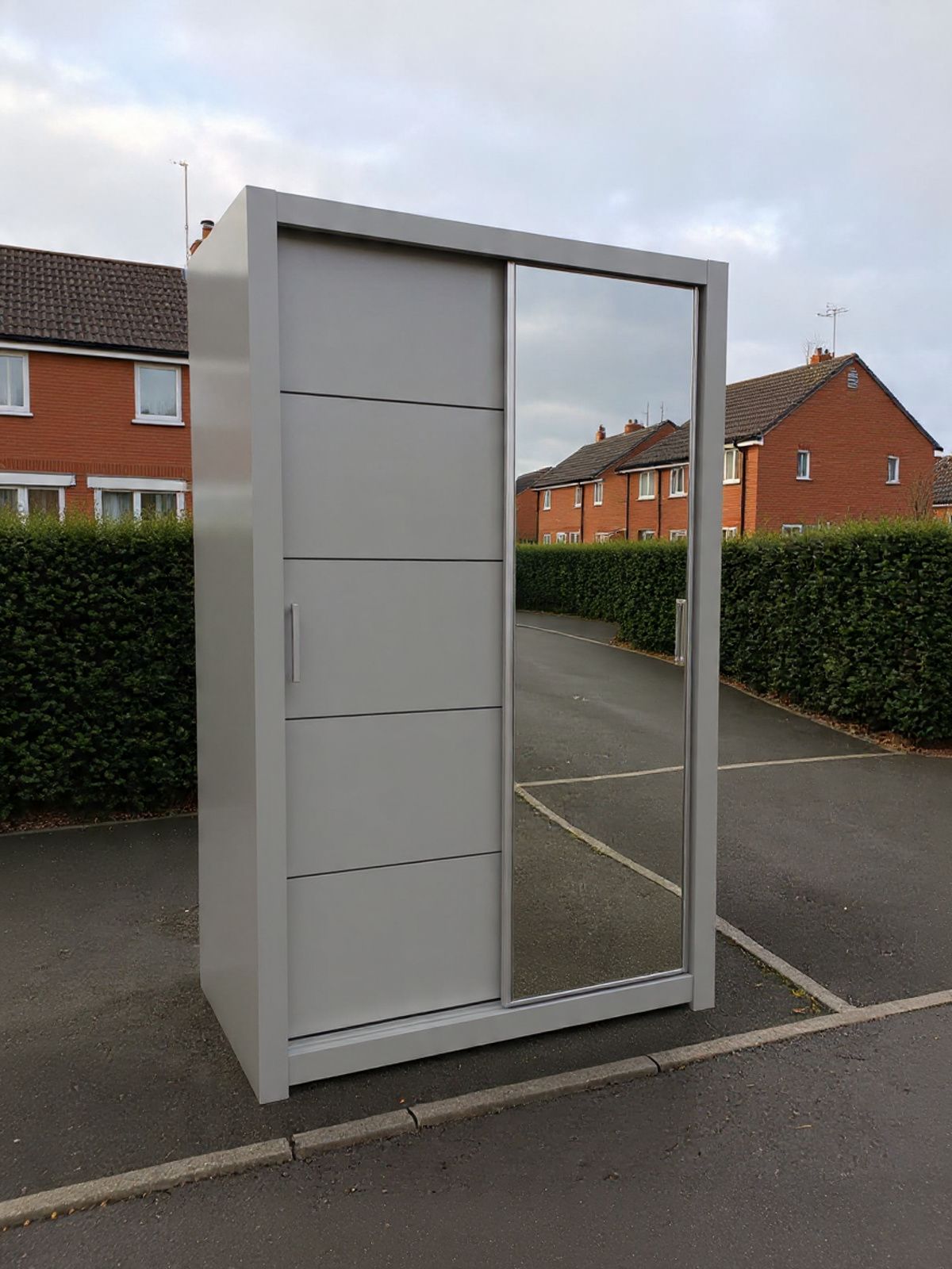 120cm grey sliding mirror wardrobe for small bedrooms with shelves and delivery