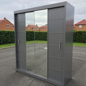 large grey double sliding door wardrobe 203cm with mirror for bedrooms