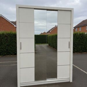 milan 150cm white sliding wardrobe with mirror drawers shelves uk