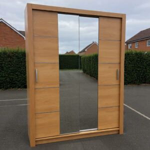 Oslo oak sliding wardrobes with shelves and drawers